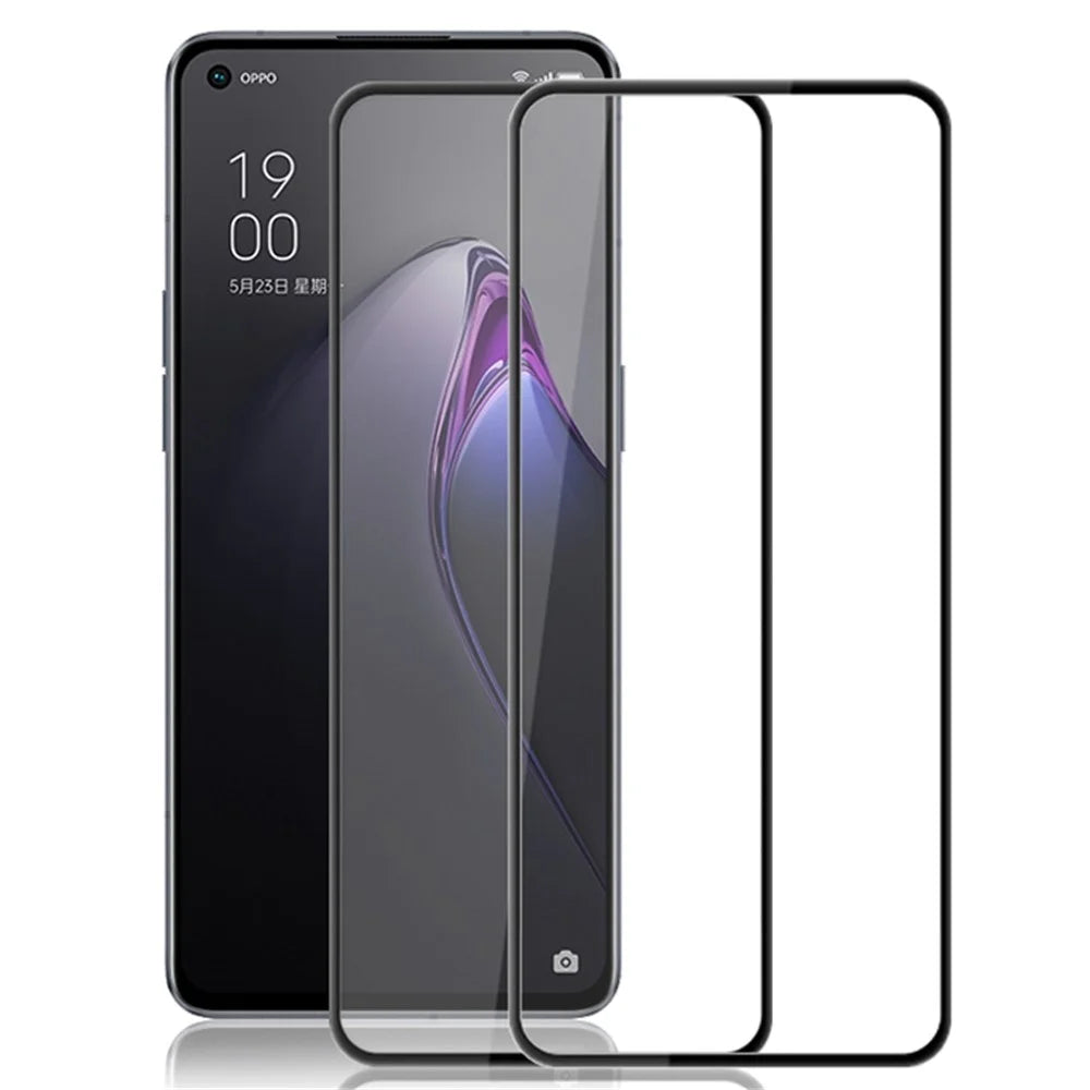AMORUS 2Pcs / Pack Tempered Glass Film for Oppo Reno8 5G (Global Version) / Reno8 5G, Silk Printing Full Glue Secondary Strengthening Full Screen Protector - Black - 1