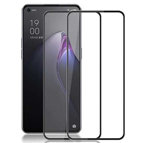 AMORUS 2Pcs / Pack Tempered Glass Film for Oppo Reno8 5G (Global Version) / Reno8 5G, Silk Printing Full Glue Secondary Strengthening Full Screen Protector - Black - 1