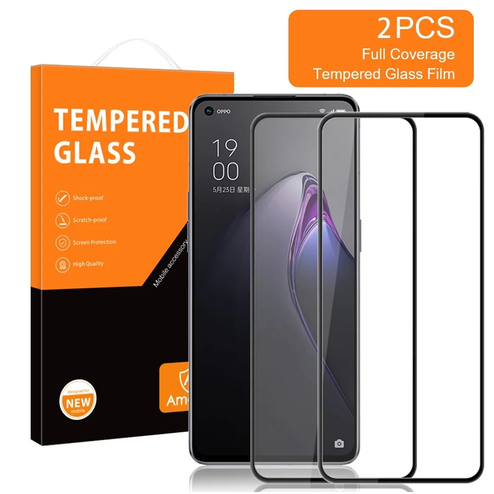 AMORUS 2Pcs / Pack Tempered Glass Film for Oppo Reno8 5G (Global Version) / Reno8 5G, Silk Printing Full Glue Secondary Strengthening Full Screen Protector - Black - 2