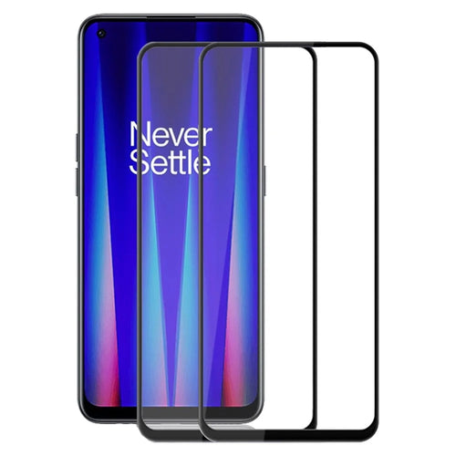 AMORUS 2Pcs / Pack for OnePlus Nord CE 2 5G Silk Printing Tempered Glass Full Glue Full Size Secondary Strengthening Screen Film - Black - 1