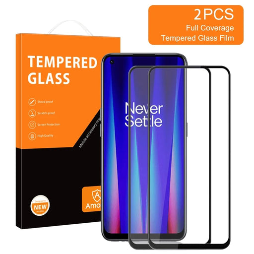 AMORUS 2Pcs / Pack for OnePlus Nord CE 2 5G Silk Printing Tempered Glass Full Glue Full Size Secondary Strengthening Screen Film - Black - 2
