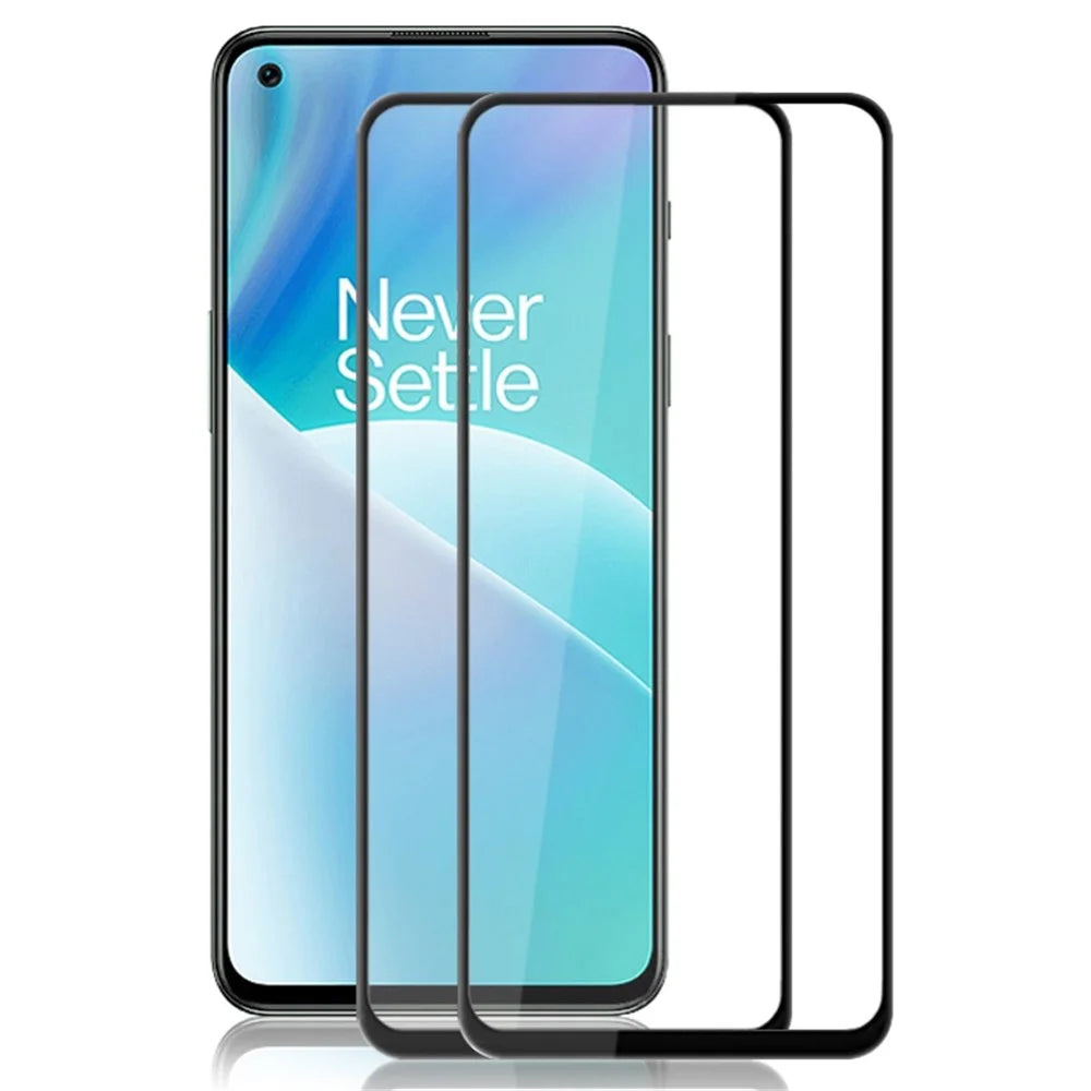 AMORUS 2Pcs / Pack for OnePlus Nord 2T 5G / Nord / Nord 2 5G / Nord CE 5G Full Cover Tempered Glass Film Full Glue Silk Printing Secondary Strengthening Screen Protector - Black - 1