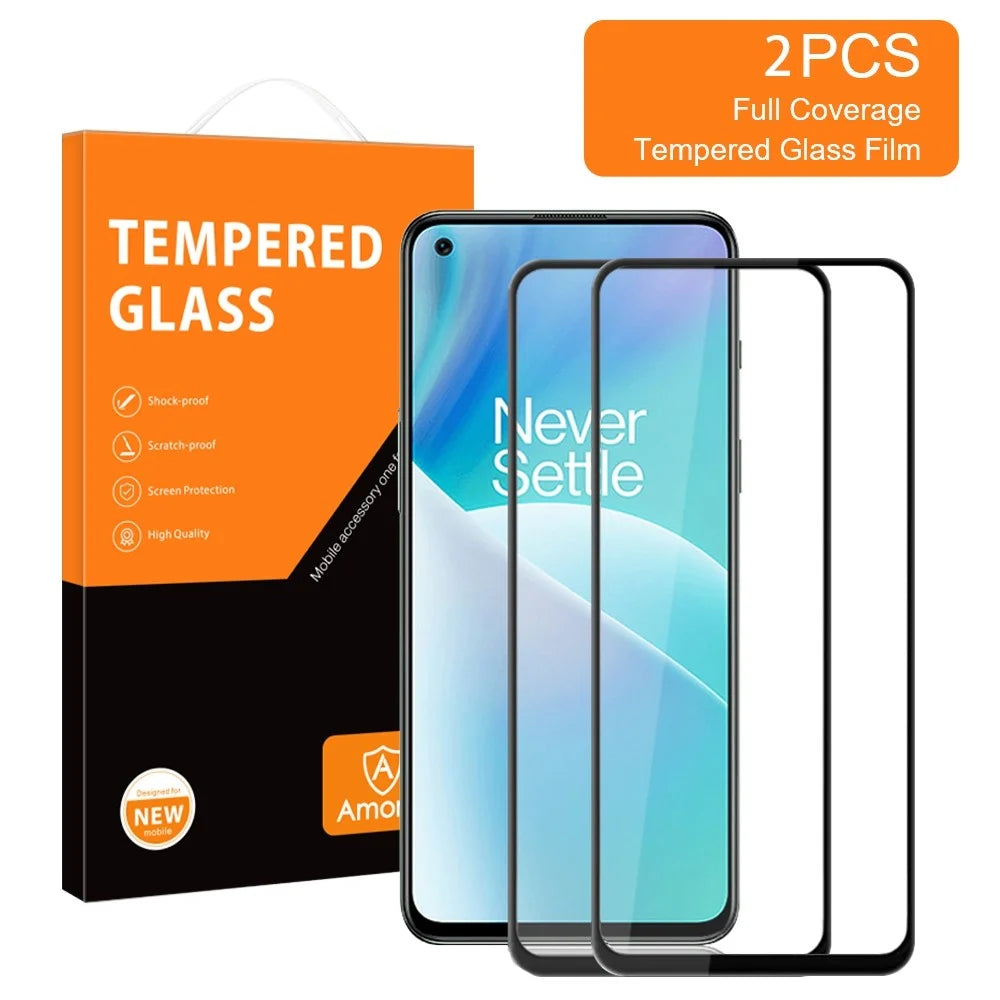 AMORUS 2Pcs / Pack for OnePlus Nord 2T 5G / Nord / Nord 2 5G / Nord CE 5G Full Cover Tempered Glass Film Full Glue Silk Printing Secondary Strengthening Screen Protector - Black - 2