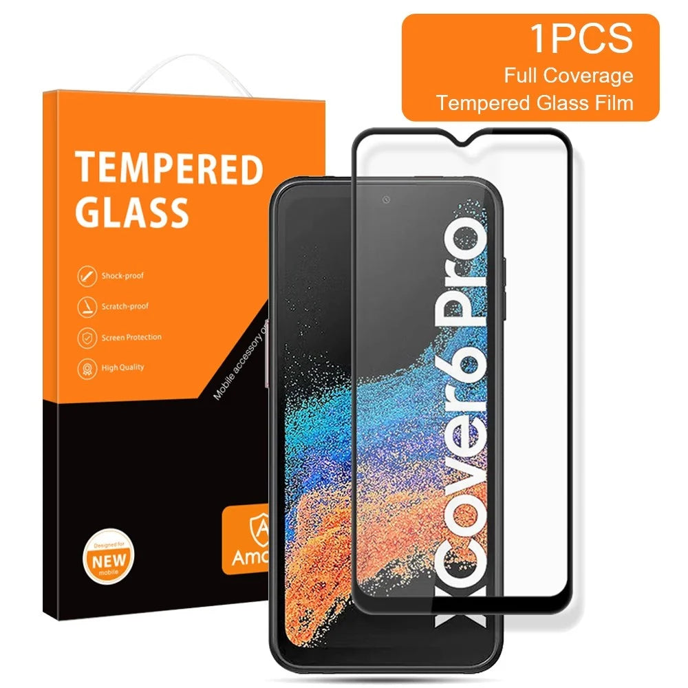 AMORUS For Samsung Galaxy Xcover6 Pro 5G Tempered Glass Screen Protector, Secondary Strengthening Silk Printing Full Cover Full Glue Film - Black - 2