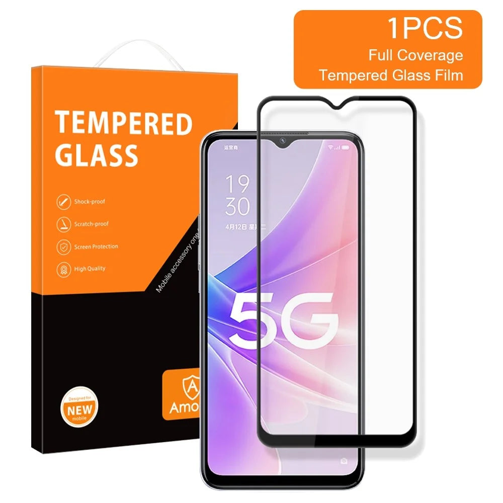 AMORUS For Oppo A57 (2022) 5G / A77 5G Full Screen Protector Silk Printing Full Glue Secondary Strengthening Tempered Glass Film - Black - 2