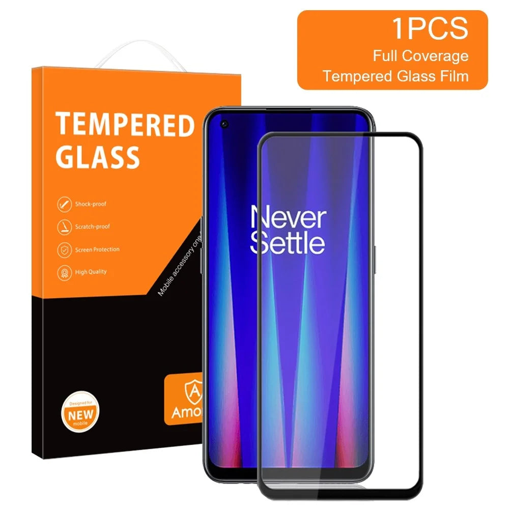 AMORUS For OnePlus Nord CE 2 5G Full Cover Full Glue Silk Printing Tempered Glass Film Secondary Strengthening Screen Protector - Black - 2