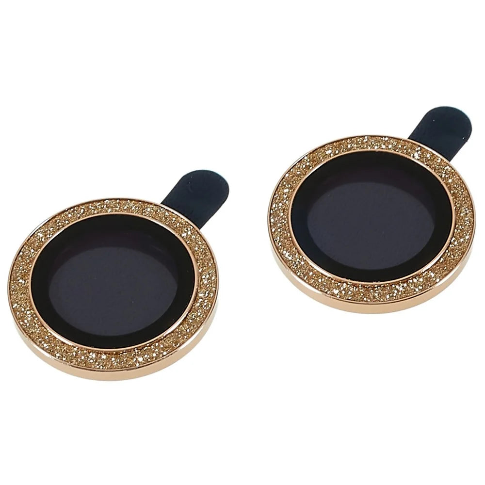 2Pcs / Set for iPhone 14 6.1 inch / 14 Plus 6.7 inch Glitter Rhinestone Camera Lens Protector Metal Ring Tempered Glass Lens Fim - Gold - 1