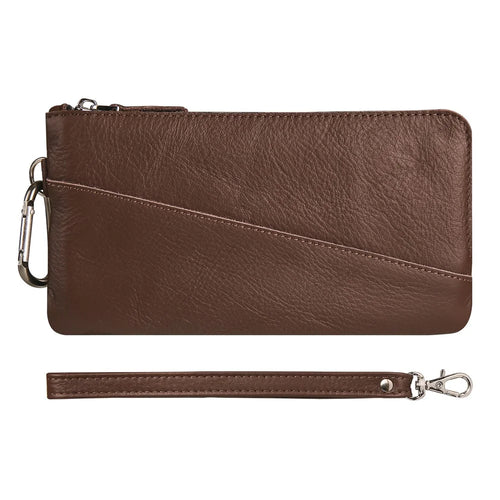 Wrist Bag for Samsung Galaxy Z Fold3 5G, Full Grain Cow Leather Clutch Purse Wallet Waist Bag Business Handbag - Dark Brown - 1