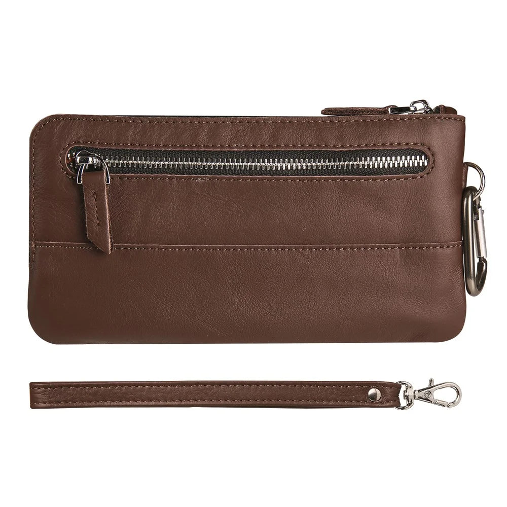 Wrist Bag for Samsung Galaxy Z Fold3 5G, Full Grain Cow Leather Clutch Purse Wallet Waist Bag Business Handbag - Dark Brown - 2