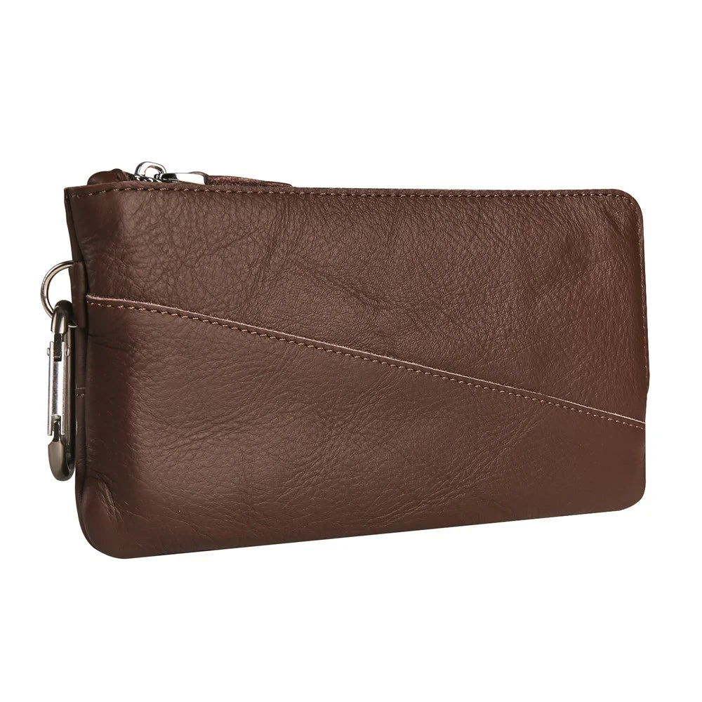 Wrist Bag for Samsung Galaxy Z Fold3 5G, Full Grain Cow Leather Clutch Purse Wallet Waist Bag Business Handbag - Dark Brown - 3