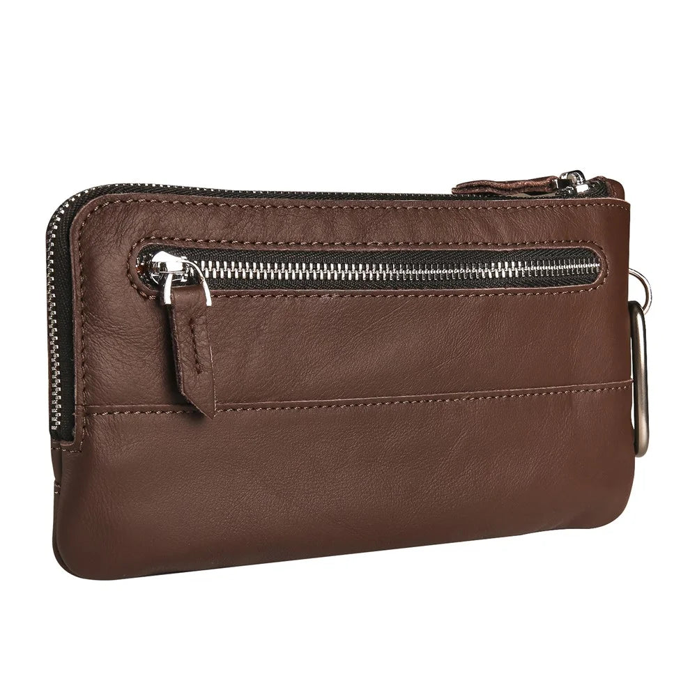 Wrist Bag for Samsung Galaxy Z Fold3 5G, Full Grain Cow Leather Clutch Purse Wallet Waist Bag Business Handbag - Dark Brown - 4