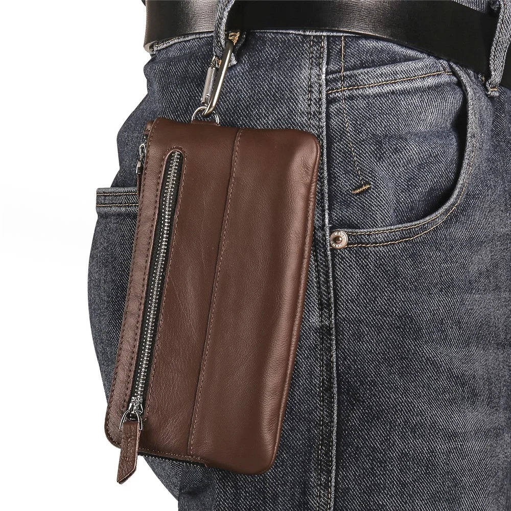 Wrist Bag for Samsung Galaxy Z Fold3 5G, Full Grain Cow Leather Clutch Purse Wallet Waist Bag Business Handbag - Dark Brown - 6