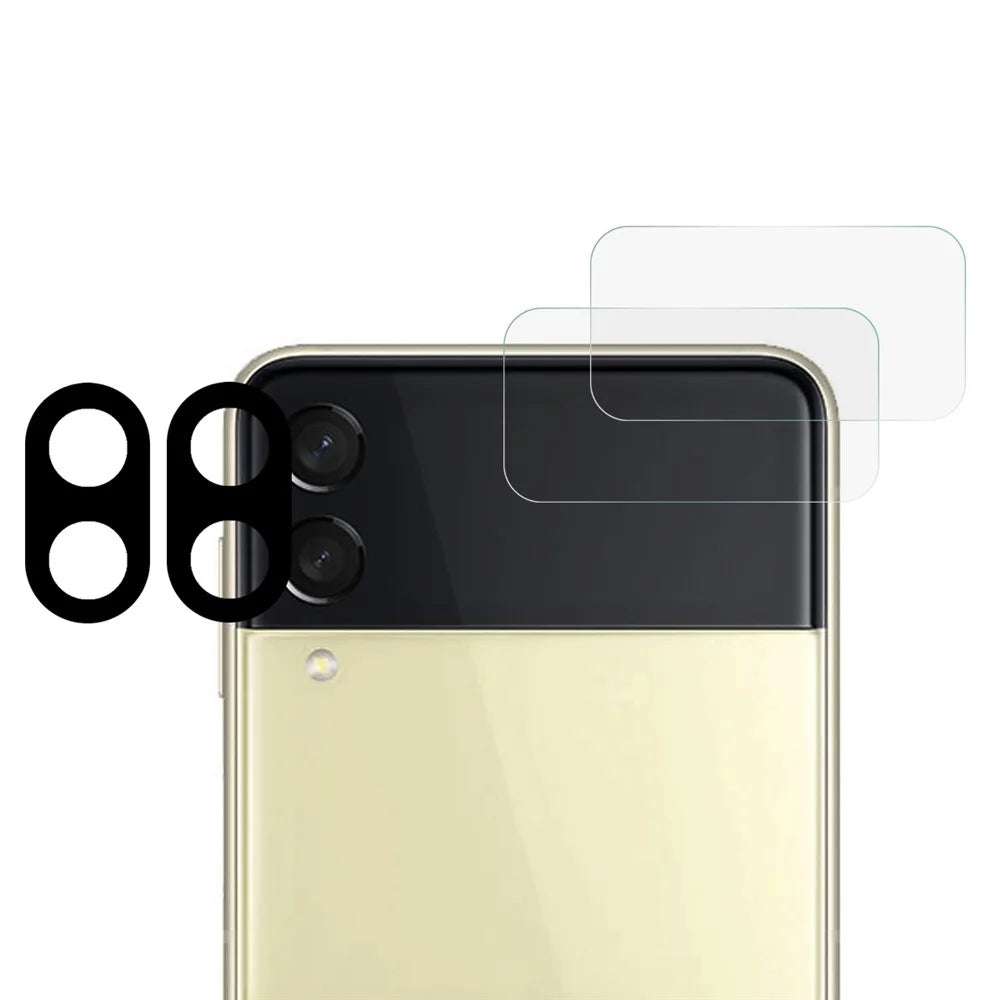 For Samsung Galaxy Z Flip4 5G 2 Sets 3D Silk Printing Tempered Glass Camera Lens Film + 2.5D HD Clear Rear Screen Protector - Black - 1