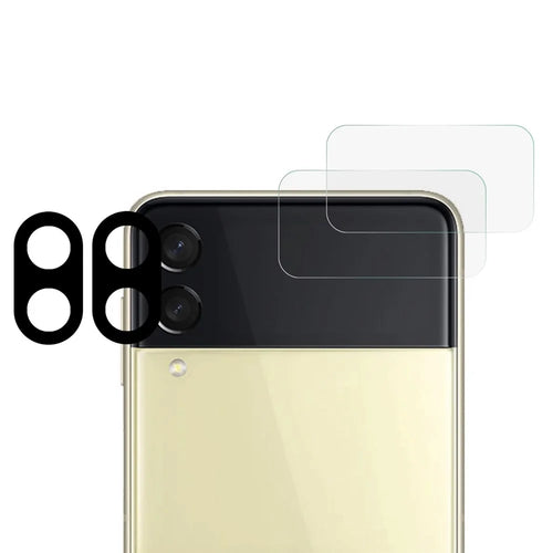 For Samsung Galaxy Z Flip4 5G 2 Sets 3D Silk Printing Tempered Glass Camera Lens Film + 2.5D HD Clear Rear Screen Protector - Black - 1