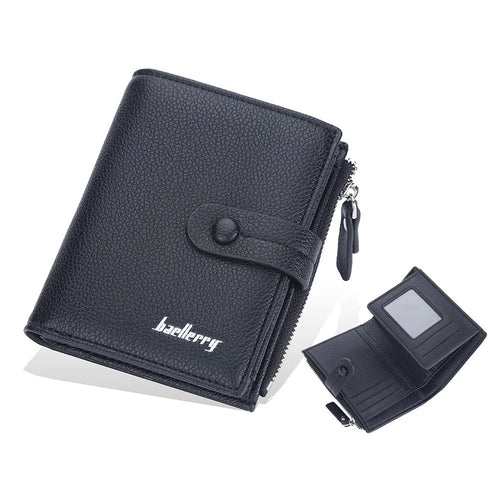 BAELLERRY N3232 / N3236 Stylish Litchi Texture PU Leather Women Tri-fold Wallet Zipper Pocket Design Cards Cash Storage Bag - Black - 1