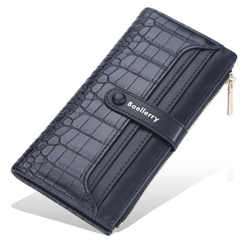 BAELLERRY N2369 Stylish PU Leather Stone Texture Clutch Bag Women Wallet Snap Button Zipper Cards Cash Holder Purse - Black - 1