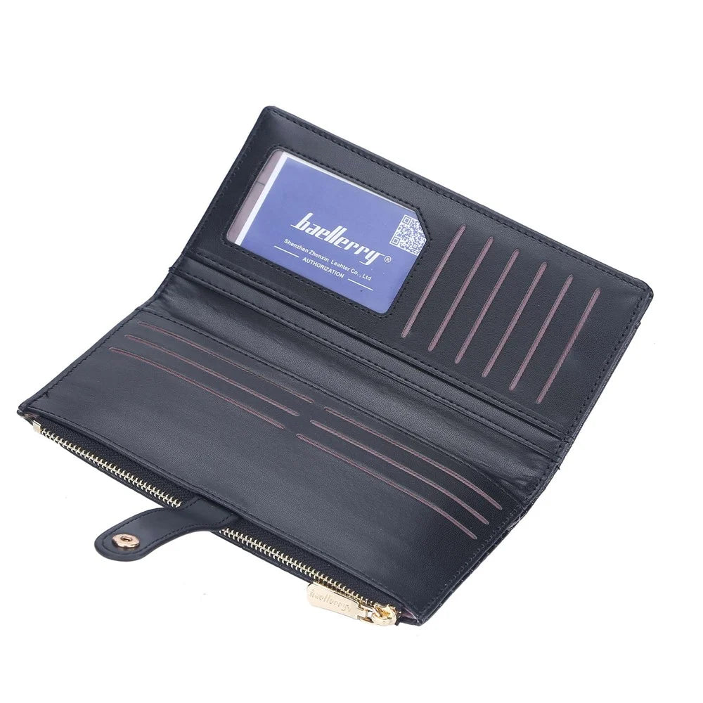 BAELLERRY N2369 Stylish PU Leather Stone Texture Clutch Bag Women Wallet Snap Button Zipper Cards Cash Holder Purse - Black - 2