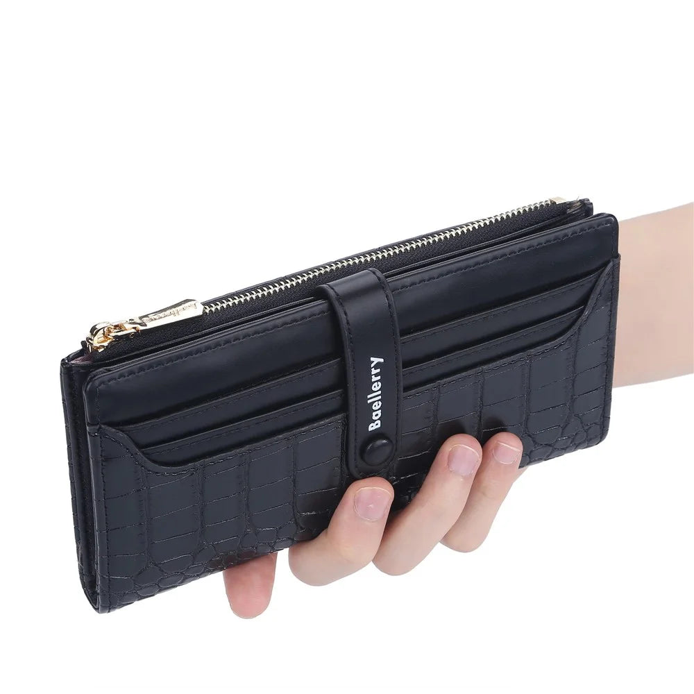 BAELLERRY N2369 Stylish PU Leather Stone Texture Clutch Bag Women Wallet Snap Button Zipper Cards Cash Holder Purse - Black - 3