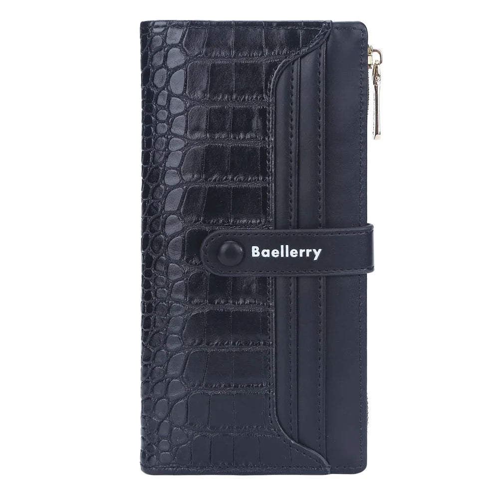 BAELLERRY N2369 Stylish PU Leather Stone Texture Clutch Bag Women Wallet Snap Button Zipper Cards Cash Holder Purse - Black - 4