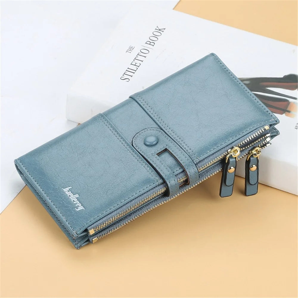 BAELLERRY N1825 PU Leather Long Clutch Bag Wallet Snap Button Zipper Purse Cards Cash Phone Storage Bag - Black - 4