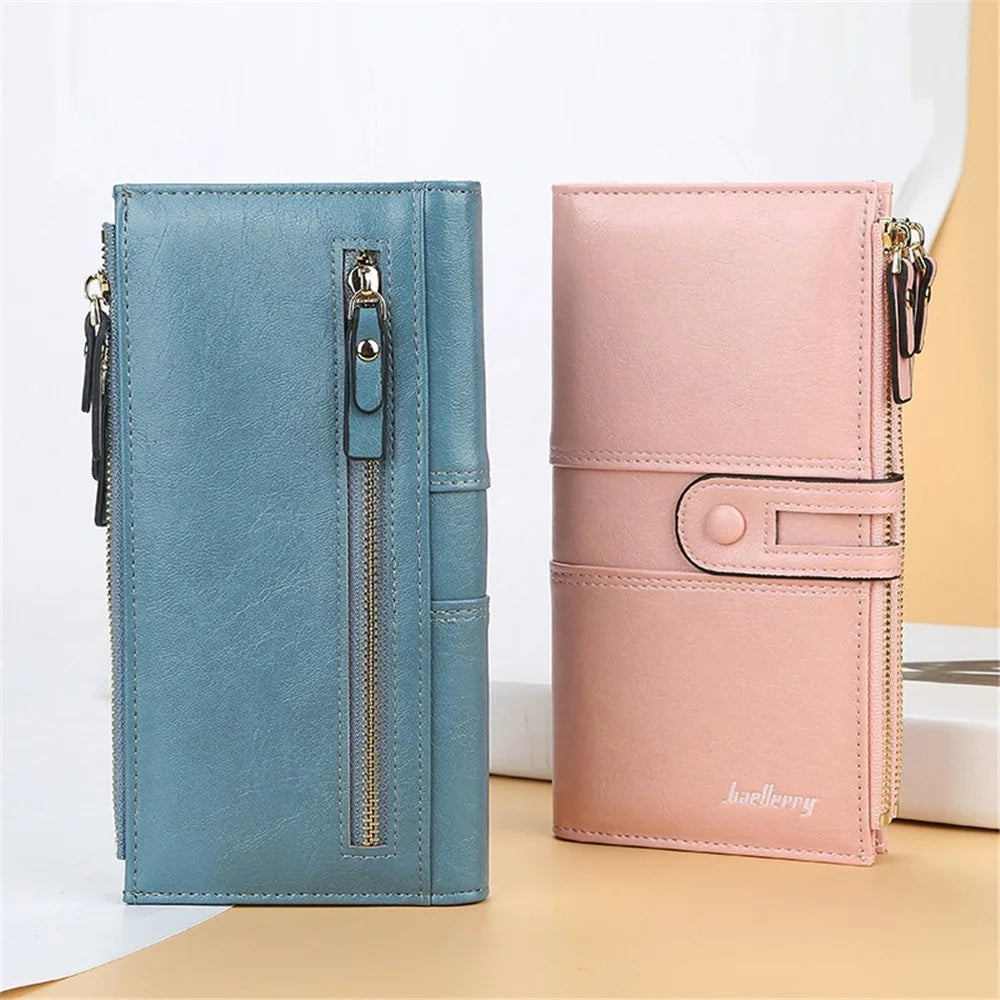 BAELLERRY N1825 PU Leather Long Clutch Bag Wallet Snap Button Zipper Purse Cards Cash Phone Storage Bag - Black - 5
