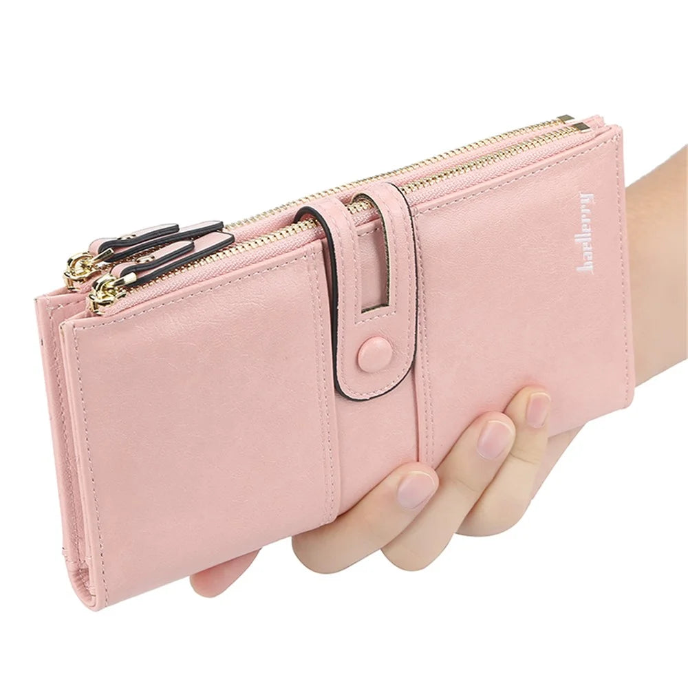 BAELLERRY N1825 PU Leather Long Clutch Bag Wallet Snap Button Zipper Purse Cards Cash Phone Storage Bag - Black - 6