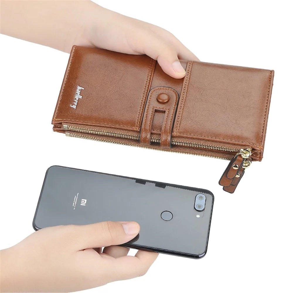 BAELLERRY N1825 PU Leather Long Clutch Bag Wallet Snap Button Zipper Purse Cards Cash Phone Storage Bag - Black - 7