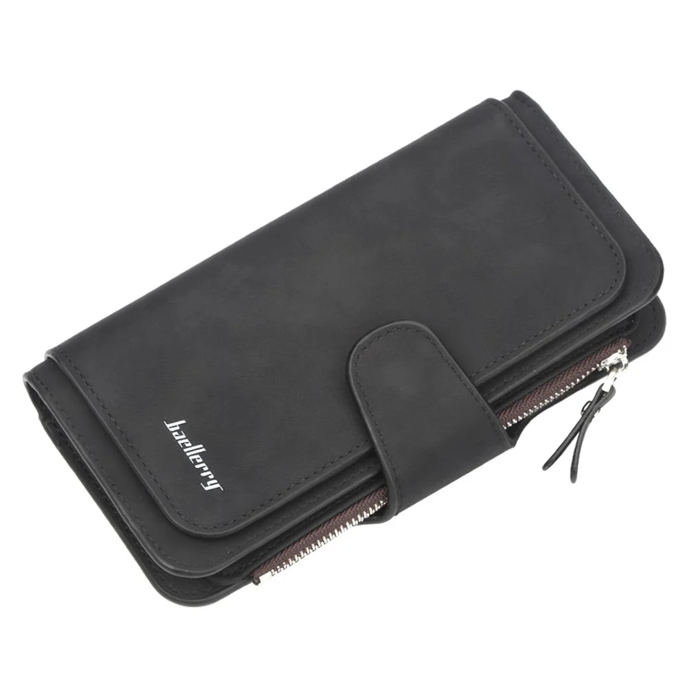BAELLERRY N2345 Stylish PU Leather Women Clutch Bag Zipper Pocket Multi Card Slots Purse - Black - 1