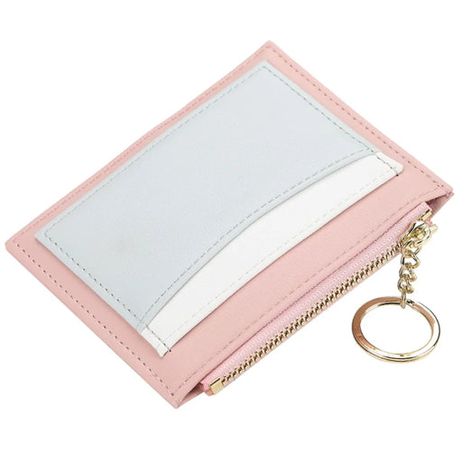 BAELLERRY K9120 Splicing Design PU Leather Women Card Holder Coin Purse Zipper Pocket Cards Key Storage Bag - Pink - 1