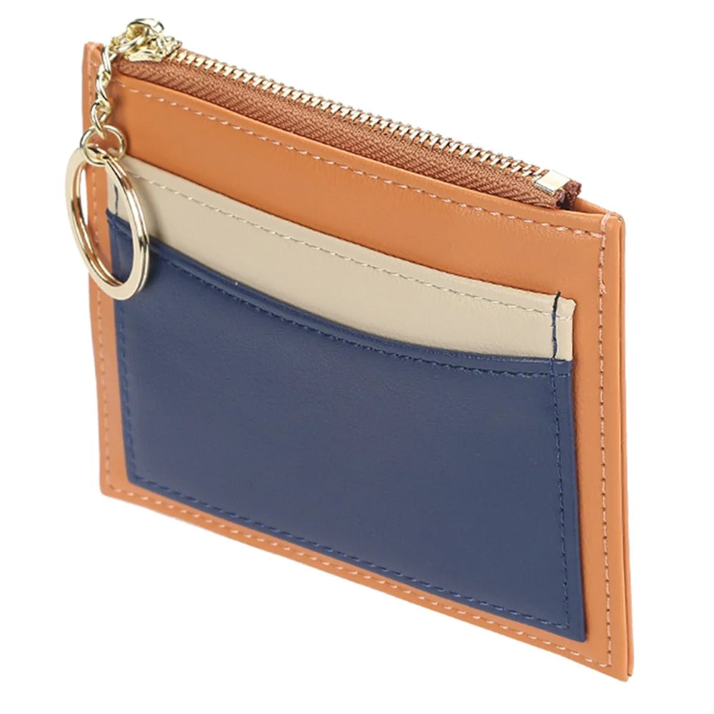 BAELLERRY K9120 Splicing Design PU Leather Women Card Holder Coin Purse Zipper Pocket Cards Key Storage Bag - Pink - 3