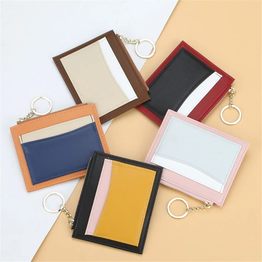 BAELLERRY K9120 Splicing Design PU Leather Women Card Holder Coin Purse Zipper Pocket Cards Key Storage Bag - Pink - 6
