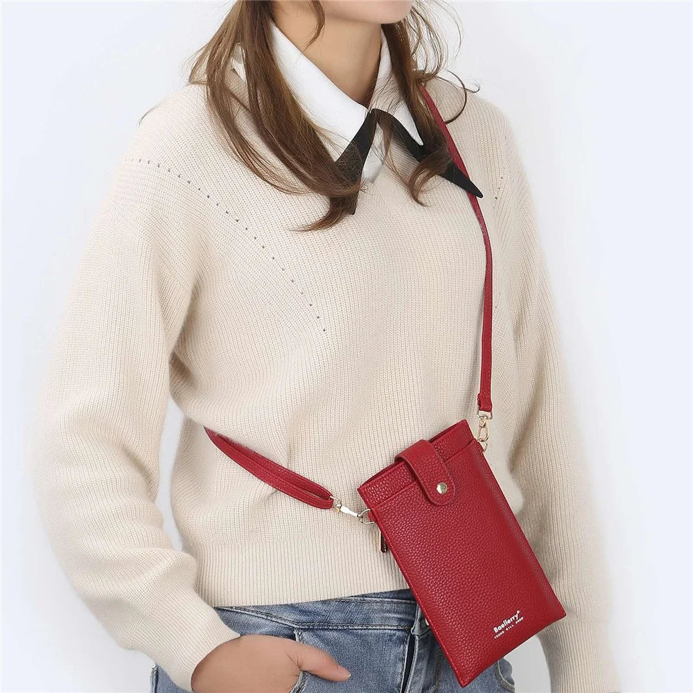 BAELLERRY N8609 PU Leather Snap Button Zipper Pocket Design Phone Pouch Stylish Women Cards Cash Holder Crossbody Bag - Red - 2