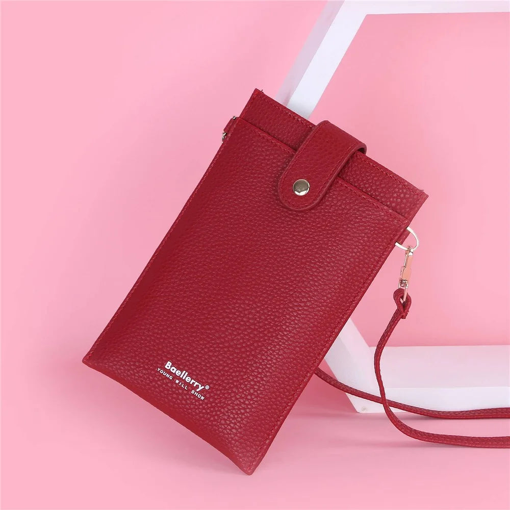 BAELLERRY N8609 PU Leather Snap Button Zipper Pocket Design Phone Pouch Stylish Women Cards Cash Holder Crossbody Bag - Red - 3