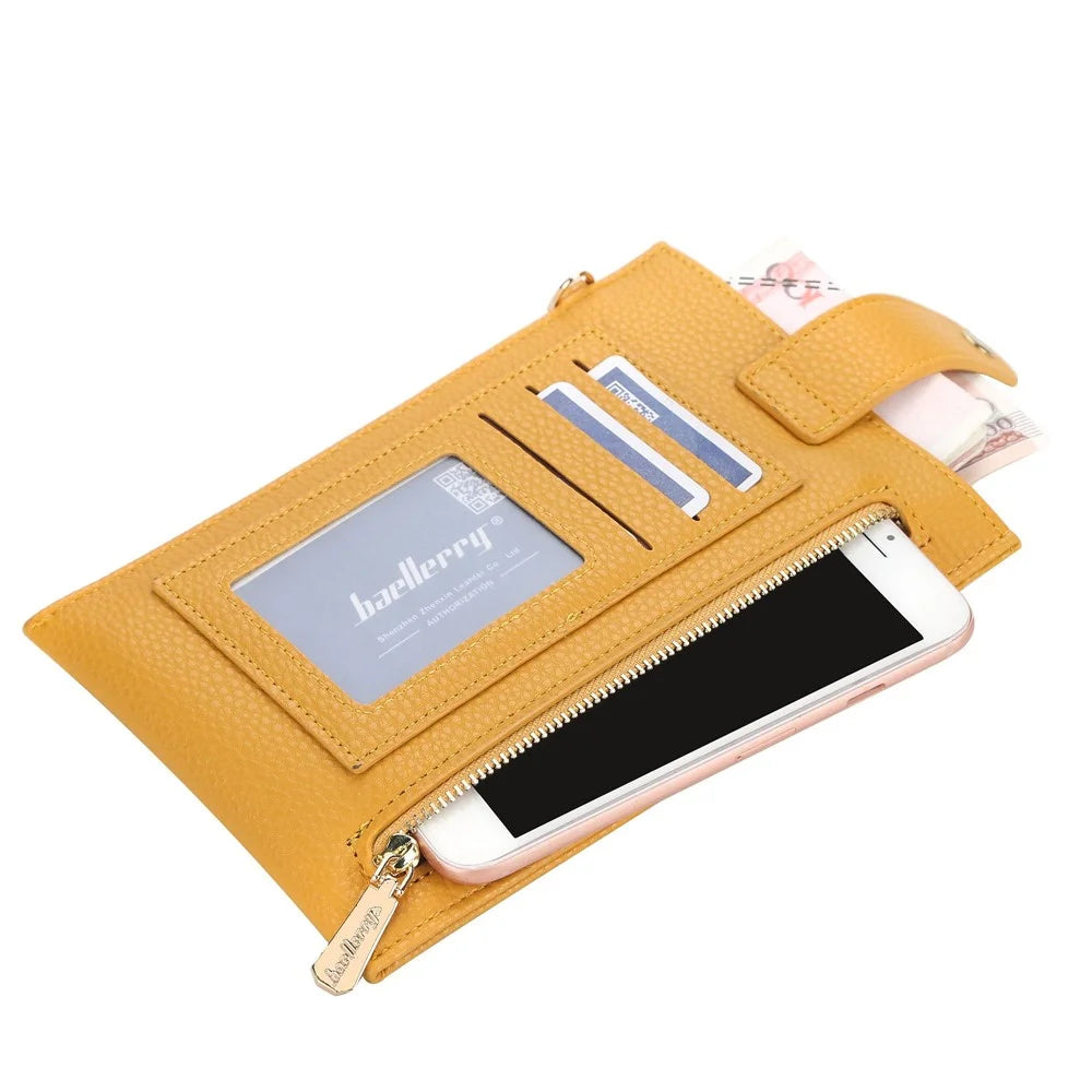 BAELLERRY N8609 PU Leather Snap Button Zipper Pocket Design Phone Pouch Stylish Women Cards Cash Holder Crossbody Bag - Red - 5