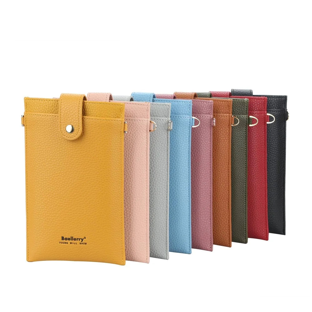 BAELLERRY N8609 PU Leather Snap Button Zipper Pocket Design Phone Pouch Stylish Women Cards Cash Holder Crossbody Bag - Red - 7