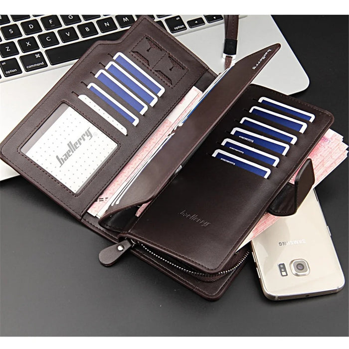 BAELLERRY S1063 PU Leather Men Casual Long Wallet Clutch Bag Cards Cash Phone Storage Bag - Black - 4