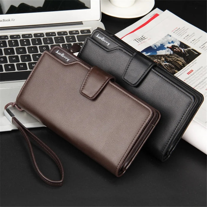 BAELLERRY S1063 PU Leather Men Casual Long Wallet Clutch Bag Cards Cash Phone Storage Bag - Black - 5