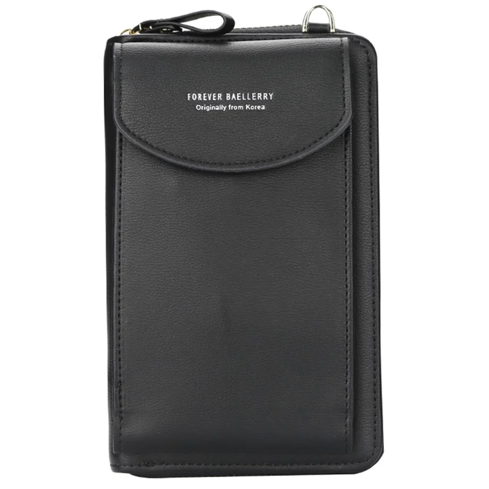 BAELLERRY N8591 PU Leather Snap Button Zipper Purse Women Cards Cash Phone Holder Crossbody Bag - Black - 1