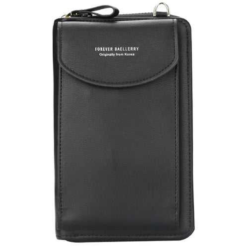 BAELLERRY N8591 PU Leather Snap Button Zipper Purse Women Cards Cash Phone Holder Crossbody Bag - Black - 1