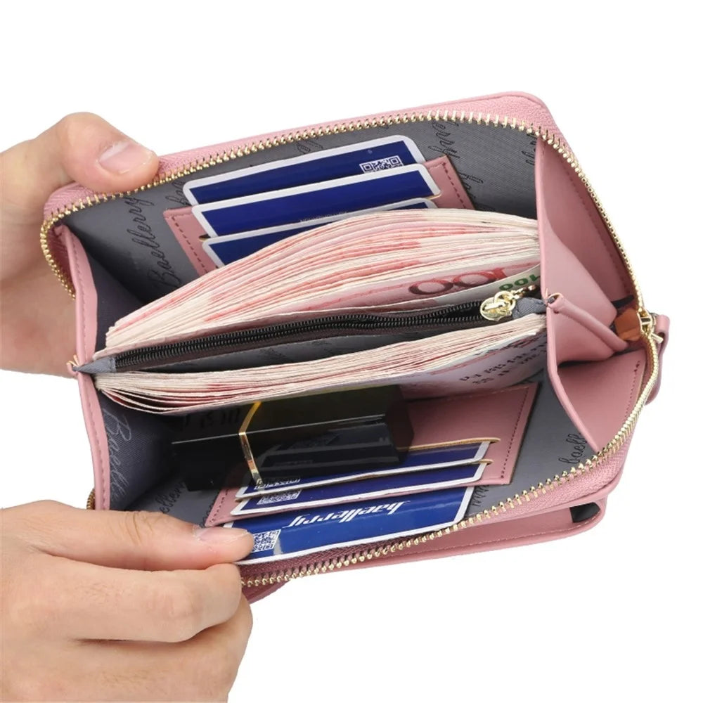 BAELLERRY N8591 PU Leather Snap Button Zipper Purse Women Cards Cash Phone Holder Crossbody Bag - Black - 3