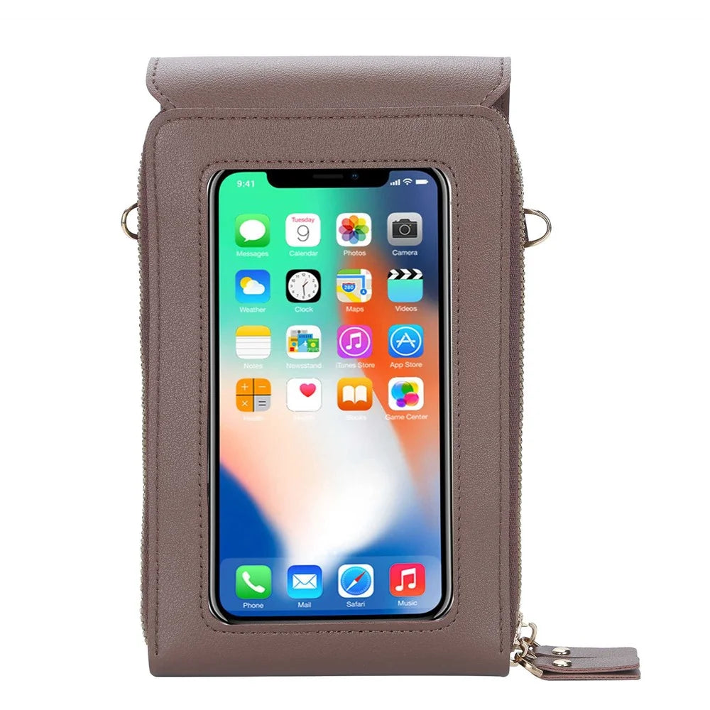 BAELLERRY N2371 PU Leather Snap Button Dual Layer Zipper Pocket Phone Touch Screen Pouch Women Crossbody Bag - Coffee - 2