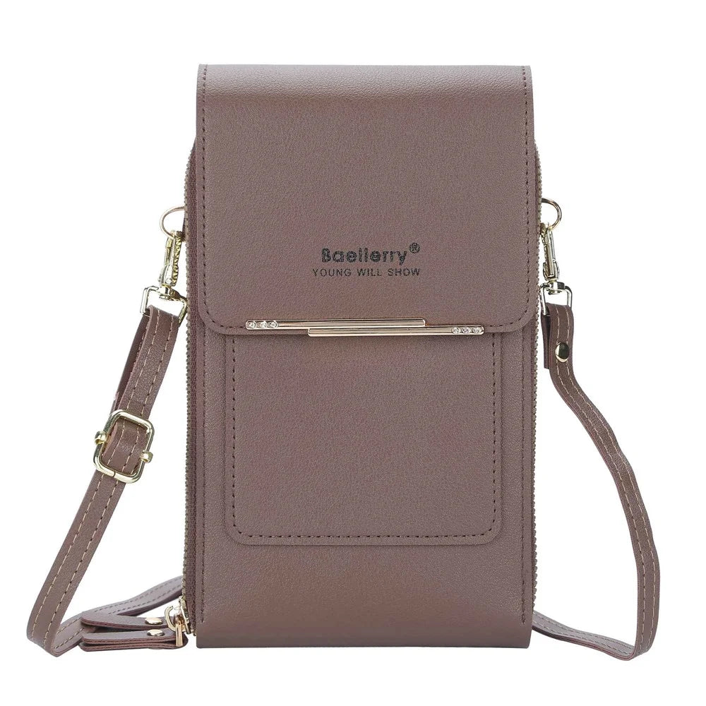 BAELLERRY N2371 PU Leather Snap Button Dual Layer Zipper Pocket Phone Touch Screen Pouch Women Crossbody Bag - Coffee - 4
