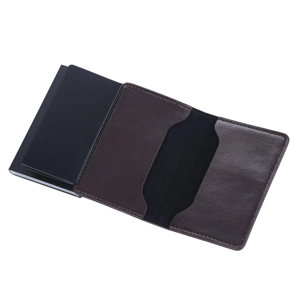 BAELLERRY K9178 Side Push Button Design RFID Blocking Card Holder PU Leather + Aluminum Alloy Men Credit Card Storage Bag - Coffee - 3