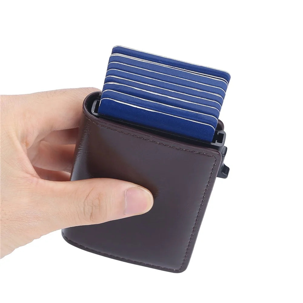 BAELLERRY K9178 Side Push Button Design RFID Blocking Card Holder PU Leather + Aluminum Alloy Men Credit Card Storage Bag - Coffee - 6