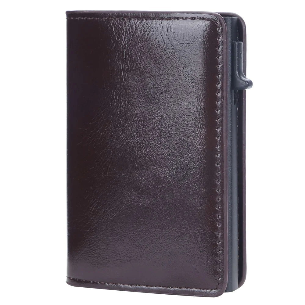 BAELLERRY K9178 Side Push Button Design RFID Blocking Card Holder PU Leather + Aluminum Alloy Men Credit Card Storage Bag - Coffee - 7
