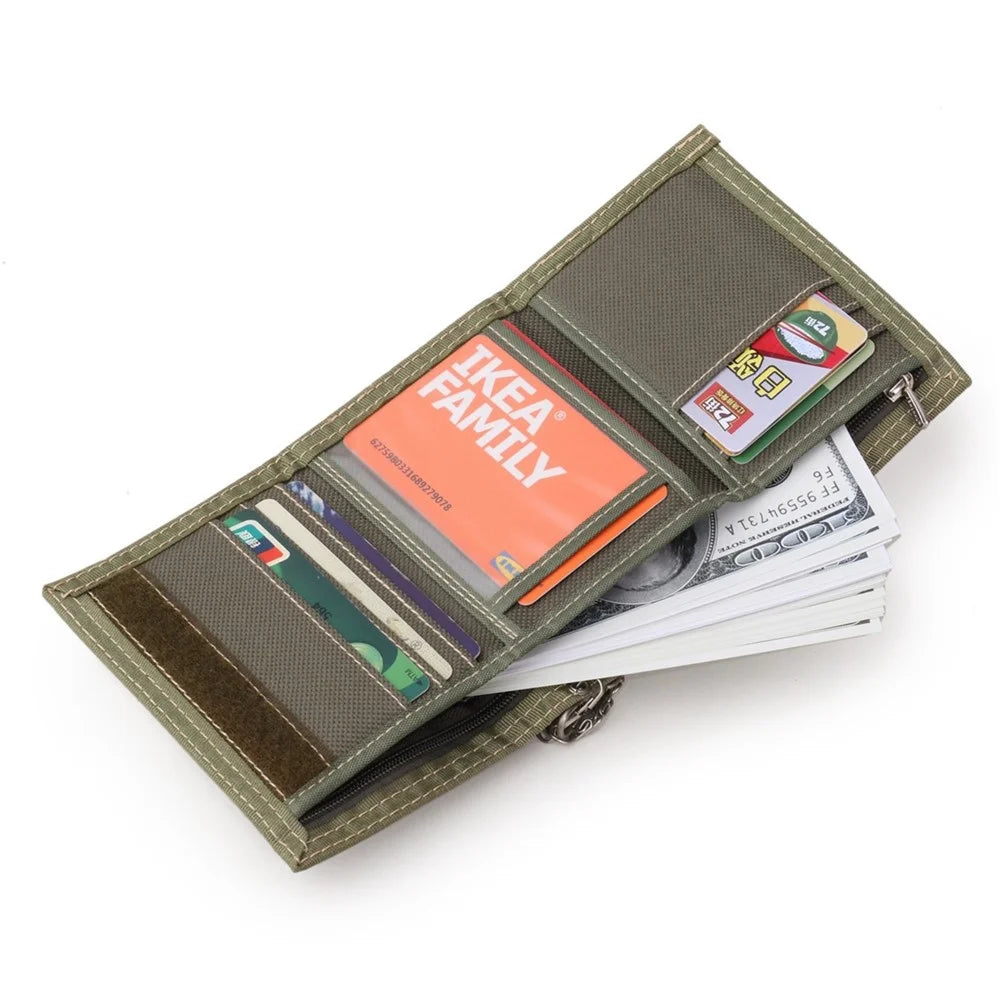 JEMINAL 1314 Geometry Pattern Cloth Short Wallet Men Women Tri-fold Card Holder Coin Purse with Strap - Green - 2