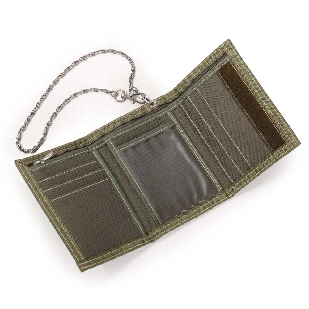 JEMINAL 1314 Geometry Pattern Cloth Short Wallet Men Women Tri-fold Card Holder Coin Purse with Strap - Green - 3