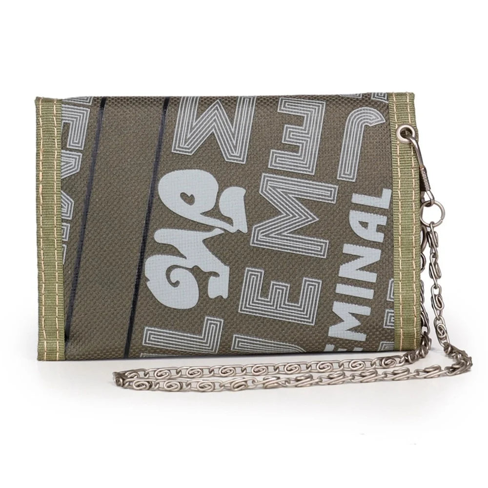 JEMINAL 1314 Geometry Pattern Cloth Short Wallet Men Women Tri-fold Card Holder Coin Purse with Strap - Green - 4