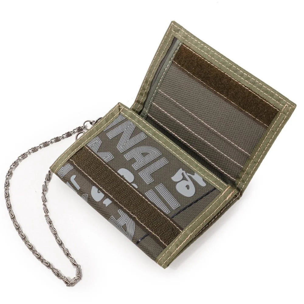 JEMINAL 1314 Geometry Pattern Cloth Short Wallet Men Women Tri-fold Card Holder Coin Purse with Strap - Green - 5