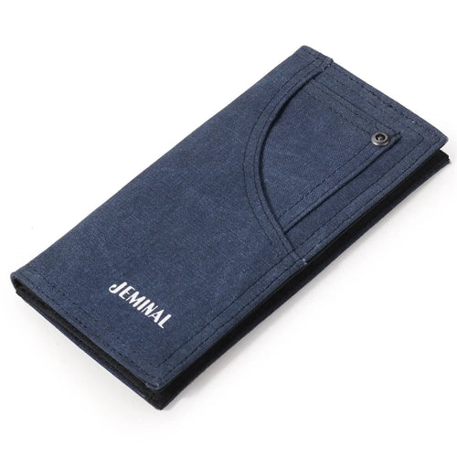 JEMINAL 21705 Men Canvas Long Wallet Multifunctional Card Cash Money Holder Bi-fold Purse - Dark Blue - 1